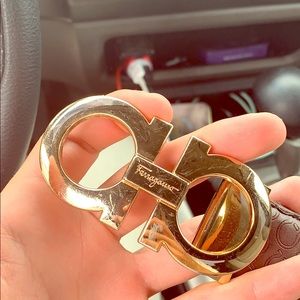 Ferragamo belt gold with brown leather